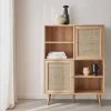 Anrichte mit Rattan-Geflecht und Holzdekor, 4 Türen
