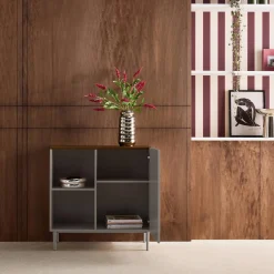 Anrichte, Sideboard aus Metall mit Holzdekor, 1 Tür B 80 cm