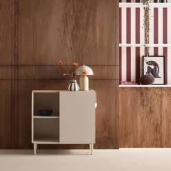 Anrichte, Sideboard aus Metall mit Holzdekor, 1 Tür B 80 cm
