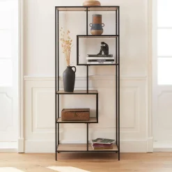 Asymmetrisches Regal aus Metall mit Holzdekor