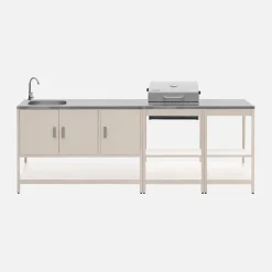 Außenküche aus Edelstahl mit Holzkohlegrill, Spüle und Regal, 3 Elemente
