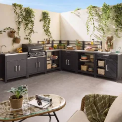 Außenküche 7 Elemente aus Stahl + Gasgrill 4 Brenner