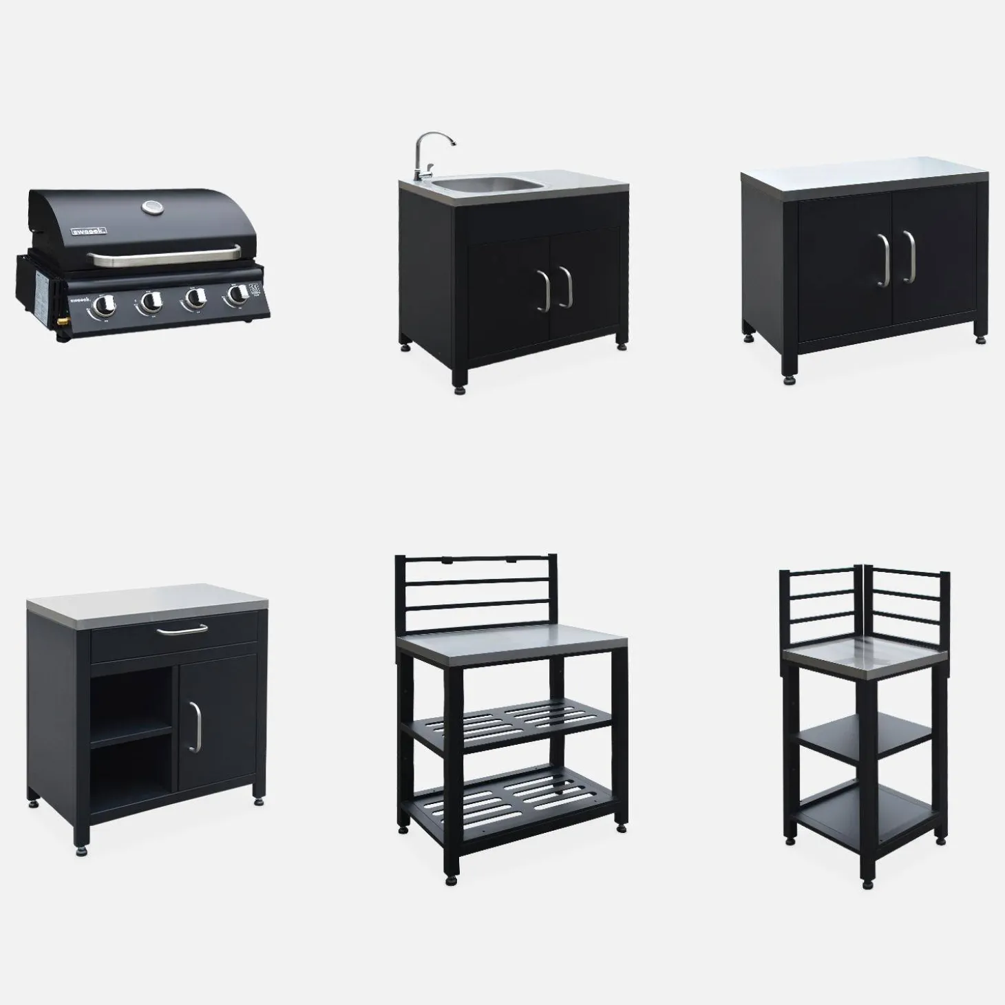 Außenküche 5 Elemente aus Stahl + Gasgrill 4 Brennern