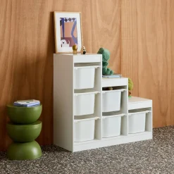 Aufbewahrungsmöbel für Kinder mit 6 Aufbewahrungsbehältern