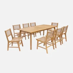 Ausziehbarer Gartentisch Akazienholz + 8 Stühle