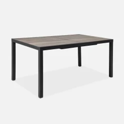Ausziehbarer Gartentisch aus Aluminium mit Holzoptik + 8 Sessel