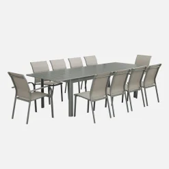 Ausziehbarer Gartentisch aus Aluminium, 10 Plätze