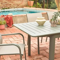 Ausziehbarer Gartentisch aus Aluminium, 4 Stühle, 2 Sessel