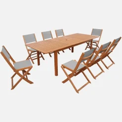Ausziehbarer Gartentisch aus Eukalyptusholz + 8 Stühle
