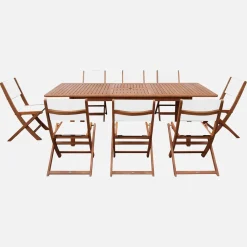 Ausziehbarer Gartentisch aus Eukalyptusholz + 8 Stühle