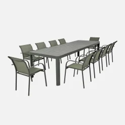 Ausziehbarer Gartentisch 180/240/300 cm Aluminium + 10 Sessel