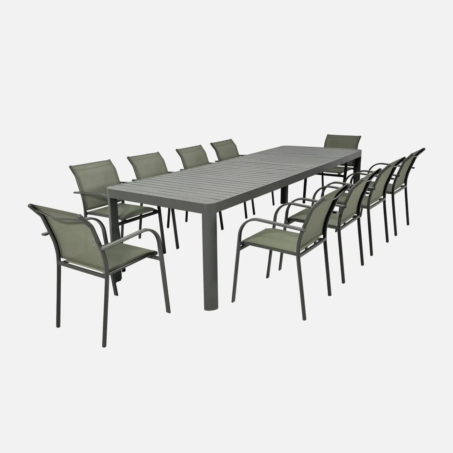 Ausziehbarer Gartentisch 180/240/300 cm Aluminium + 10 Sessel