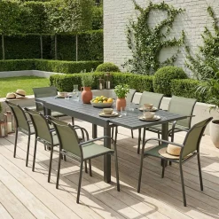 Ausziehbarer Gartentisch 135/270 cm, 8 Sessel, Aluminium und Textilene