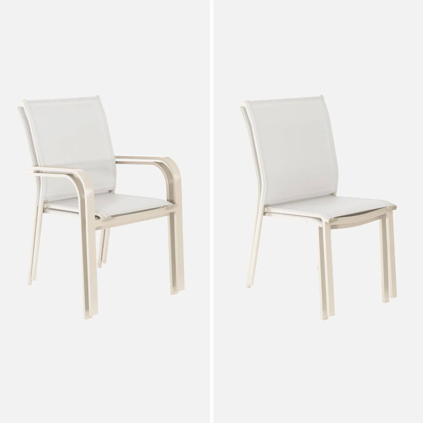 Ausziehbarer Gartentisch, 8 Stühle, 2 Sessel aus Aluminium und Textilene