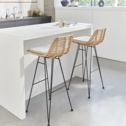 2 Barhocker aus Rattan und Metall