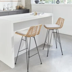2 Barhocker Rattan und Metall, 67cm