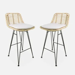 2 Barhocker Rattan und Metall, 67cm