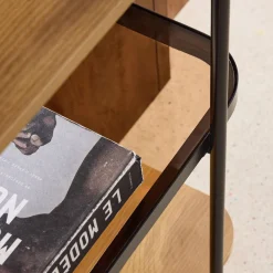 Bücherregal aus Glas, Holzdekor und Stahl mit 5 Ebenen
