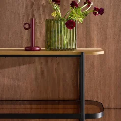 Bücherregal aus Glas, Holzdekor und Stahl mit 5 Ebenen