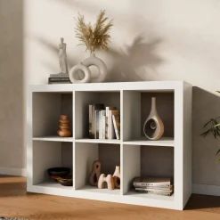 Bücherregal Holzoptik 2 Ebenen 6 Stauräume
