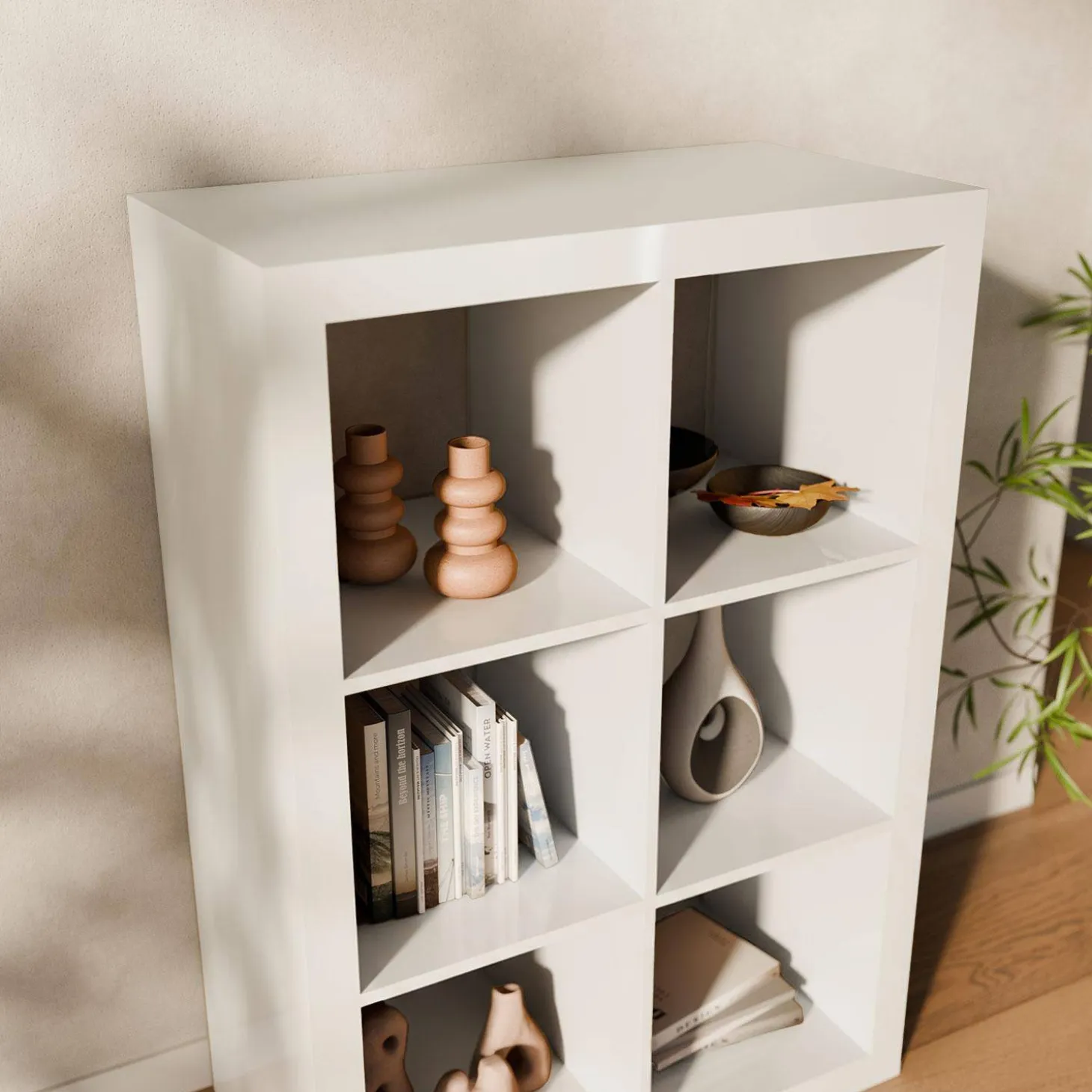 Bücherregal Holzoptik 2 Ebenen 6 Stauräume