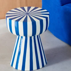 Beistelltisch, Nachttisch, emaillierter Stahl zweifarbige Streifen Ø 34 x H 41 cm