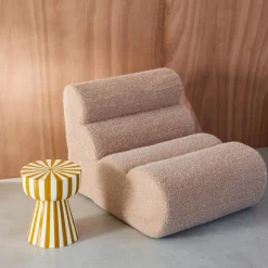 Beistelltisch, Nachttisch, emaillierter Stahl zweifarbige Streifen Ø 34 x H 41 cm