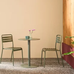 Bistro-Gartentisch rund aus Stahl + 2 Stühle