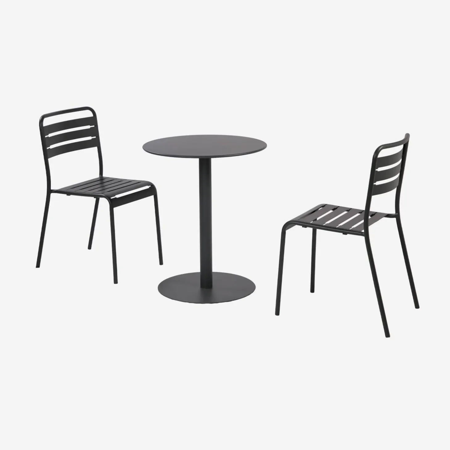 Bistro-Gartentisch rund aus Stahl + 2 Stühle