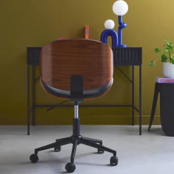 Bürostuhl mit Rollen gewölbtes Holzdekor und Kunstleder