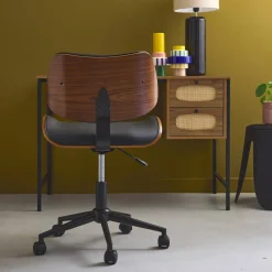 Bürostuhl mit Rollen gewölbtes Holzdekor und Kunstleder