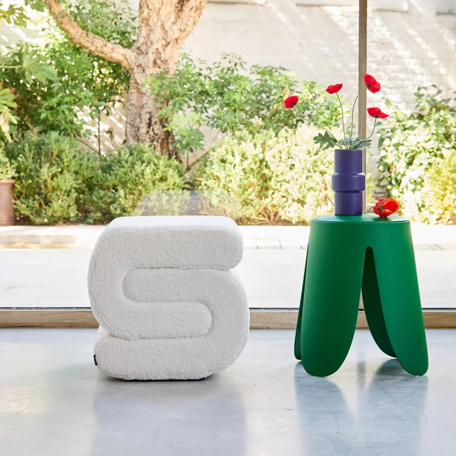 Design-Hocker mit Bouclé-Bezug 1 Platz