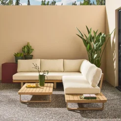 Eck-Gartenmöbelset aus Akazienholz und Aluminium für 5 Personen