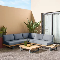 Eck-Gartenmöbelset aus Akazienholz und Aluminium für 5 Personen