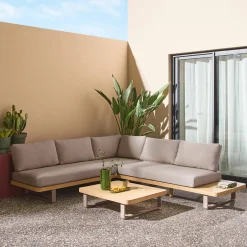Eck-Gartenmöbelset aus Akazienholz und Aluminium für 5 Personen