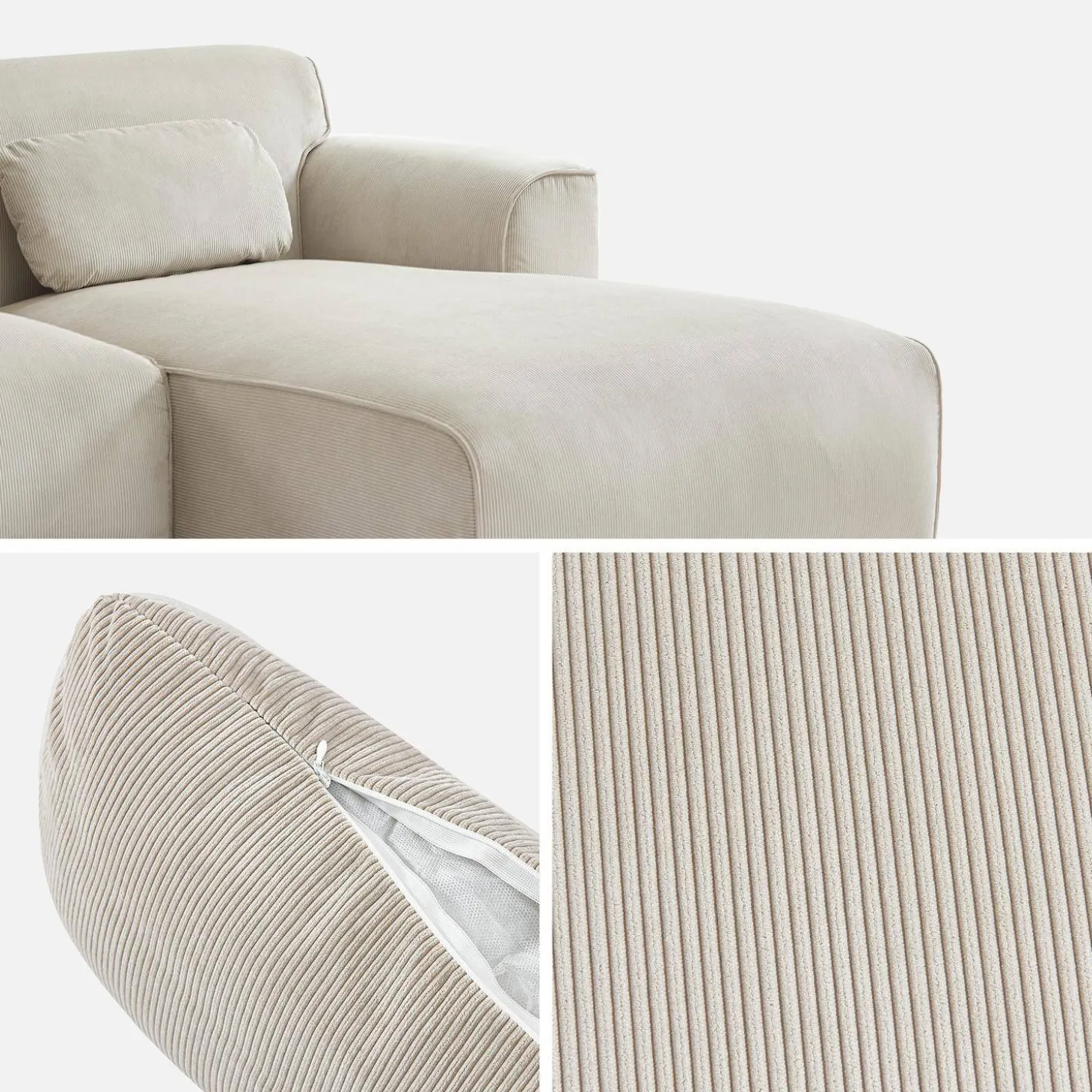 Ecksofa aus Cord, 2-3 Sitzer, Recamiere rechts