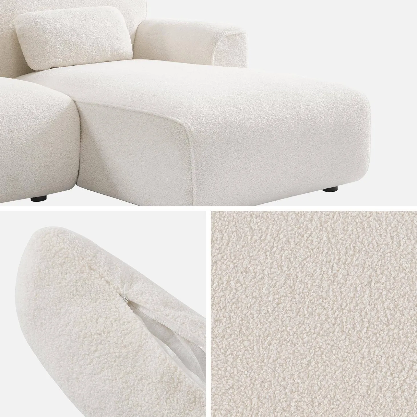 Ecksofa, 3-Sitzer mit Teddy Bouclé-Bezug