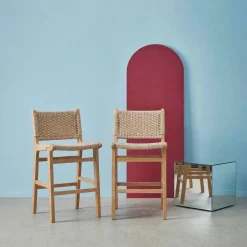 2er-Set Barhocker aus Heveaholz mit Seilbespannung