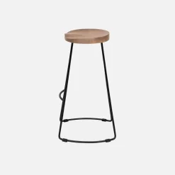 2er-Set Barhocker aus Mangoholz und Stahl, Fußstütze, 65 cm