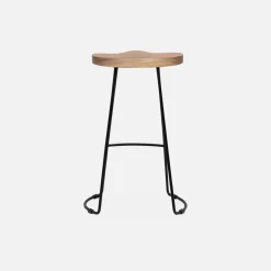 2er-Set Barhocker aus Mangoholz und Stahl, Fußstütze, 65 cm