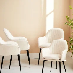 4er Set Bouclé Sessel mit Metallbeinen