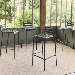 4er-Set Garten-Barhocker mit Lehne aus Stahl