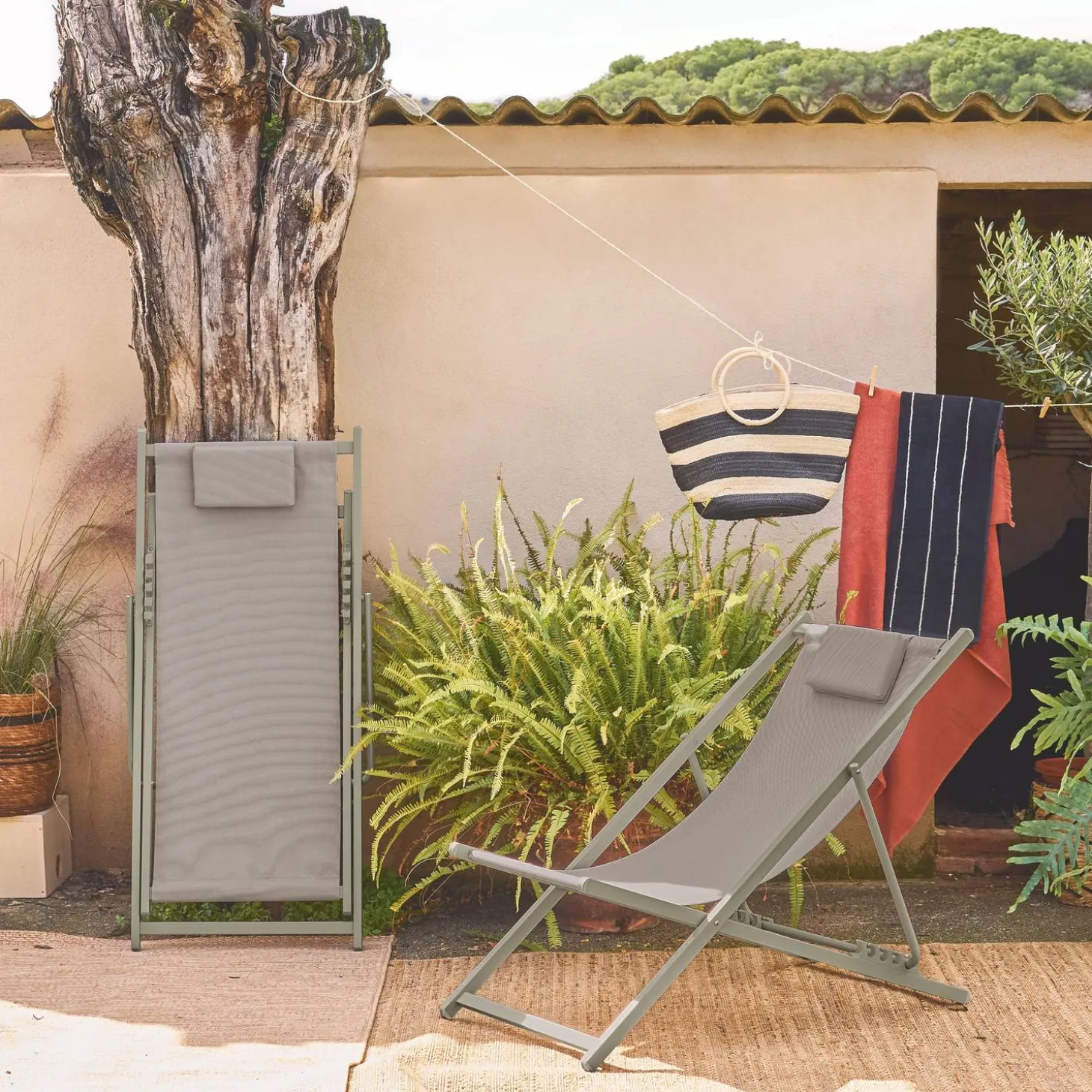 2er-Set Gartenliegen mit Kissen