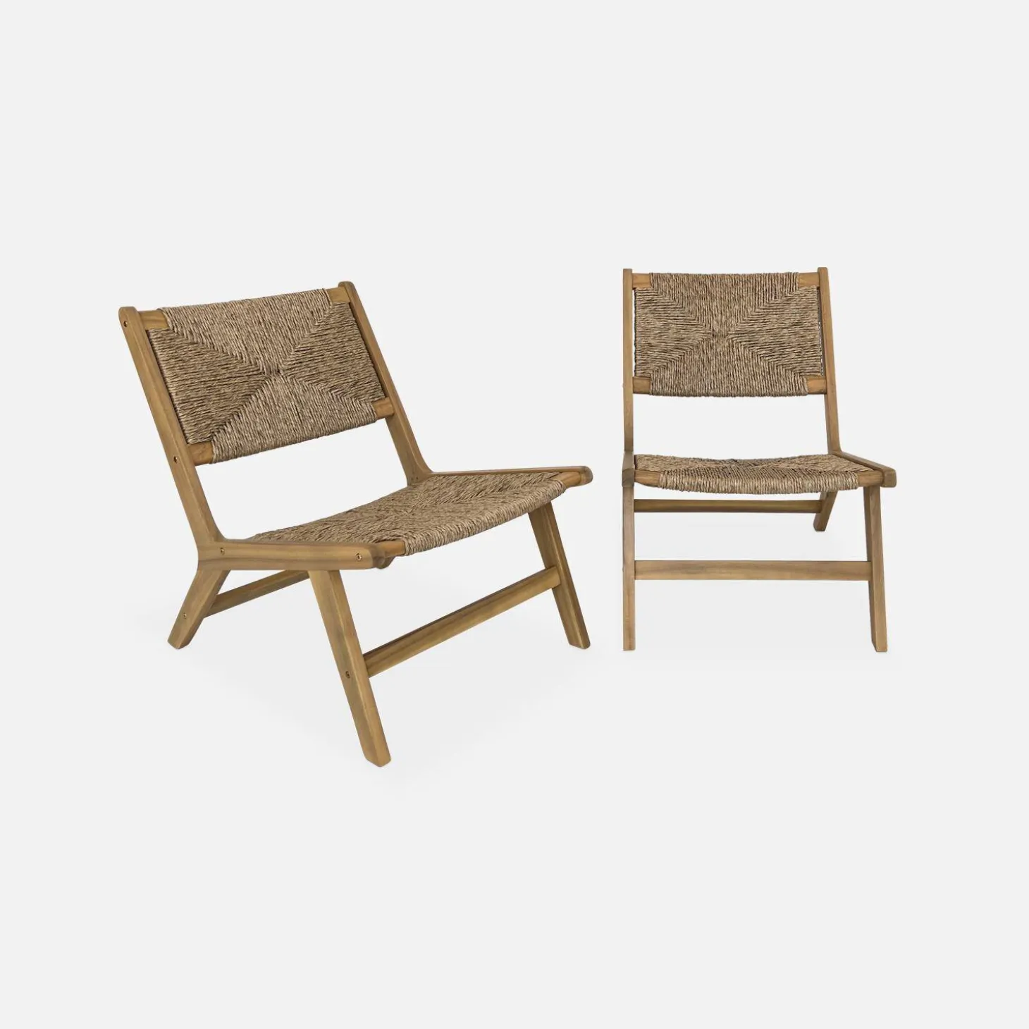 2er Set Gartensessel, Holz und Kunststoff mit Strohlook, drinnen/draußen