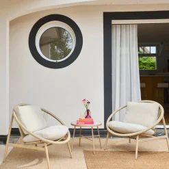 2er-Set Gartensessel mit Tisch, aus Stahl und Rattan