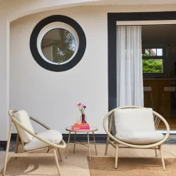 2er-Set Gartensessel mit Tisch, aus Stahl und Rattan