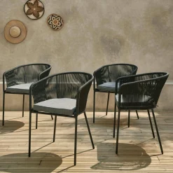 4er Set Gartensessel verzinkter Stahl mit Bespannung