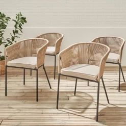 4er Set Gartensessel verzinkter Stahl mit Bespannung