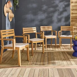 4er-Set Gartenstühle aus Akazienholz mit Kissen