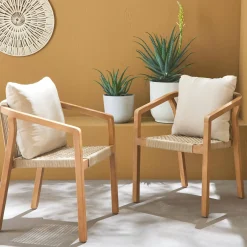 2er Set Gartenstühle aus Holz mit Seilbespannung, stapelbar für innen / außen